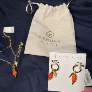 Kendra Scott Gold and Vibrant Orange Jewelry Set - earrings and necklace